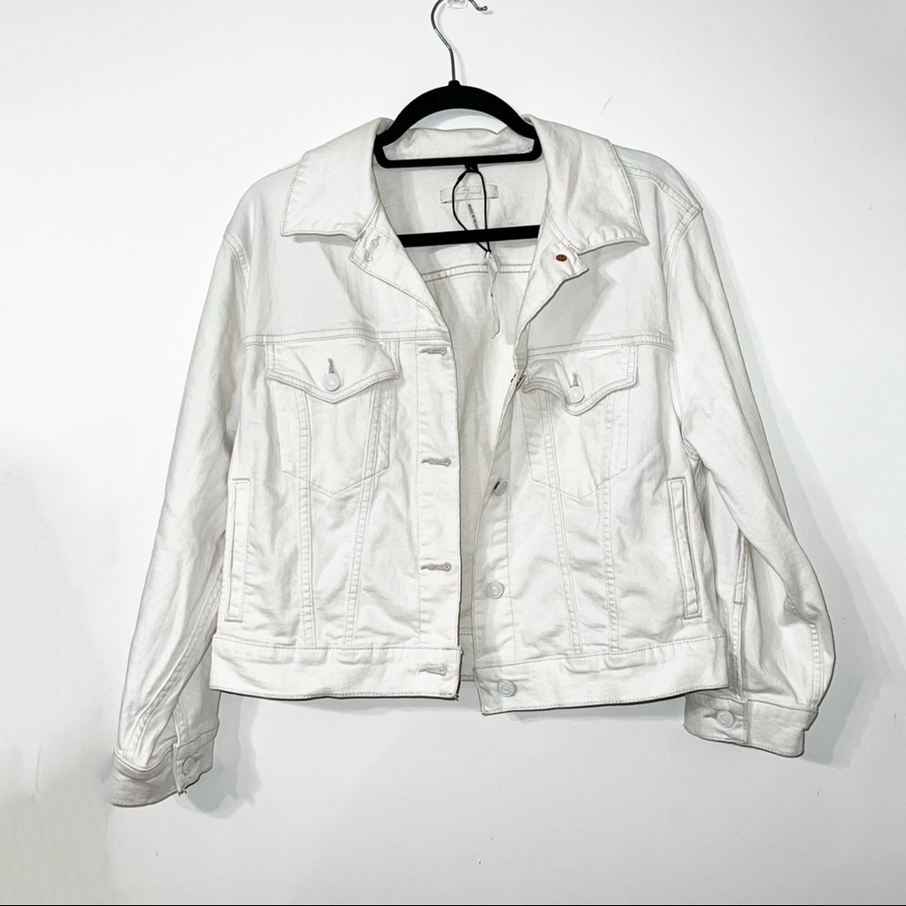7 for All Mankind | Jean Linen Blend Jacket 3/4 Sleeve Cropped Size Large White